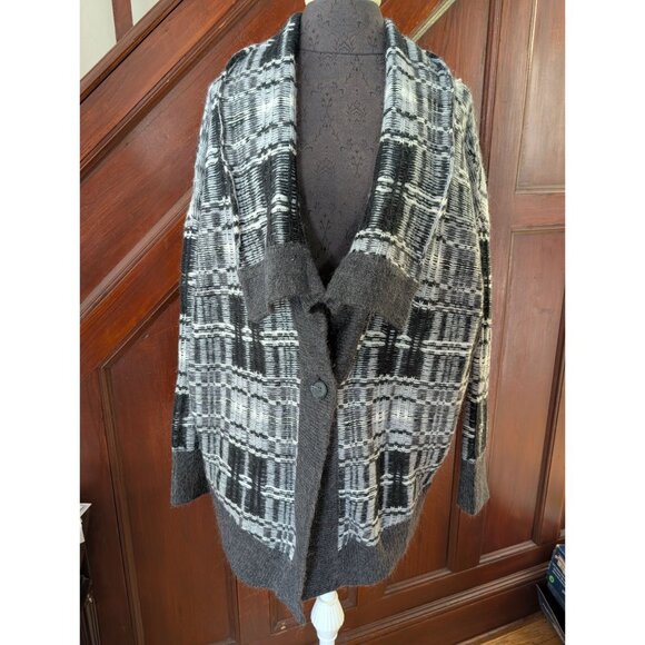 Victorias Secret Black & White Plaid Open Front Cardigan Sweater M/M - Picture 1 of 5